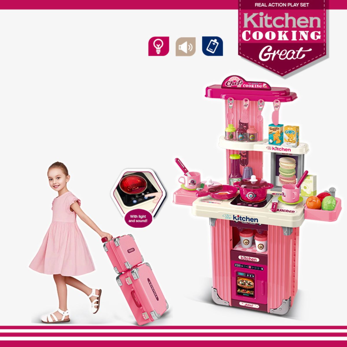 Sweet Heart Giant Kitchen Playset – Pink 2-Suitcase Combo SH0346