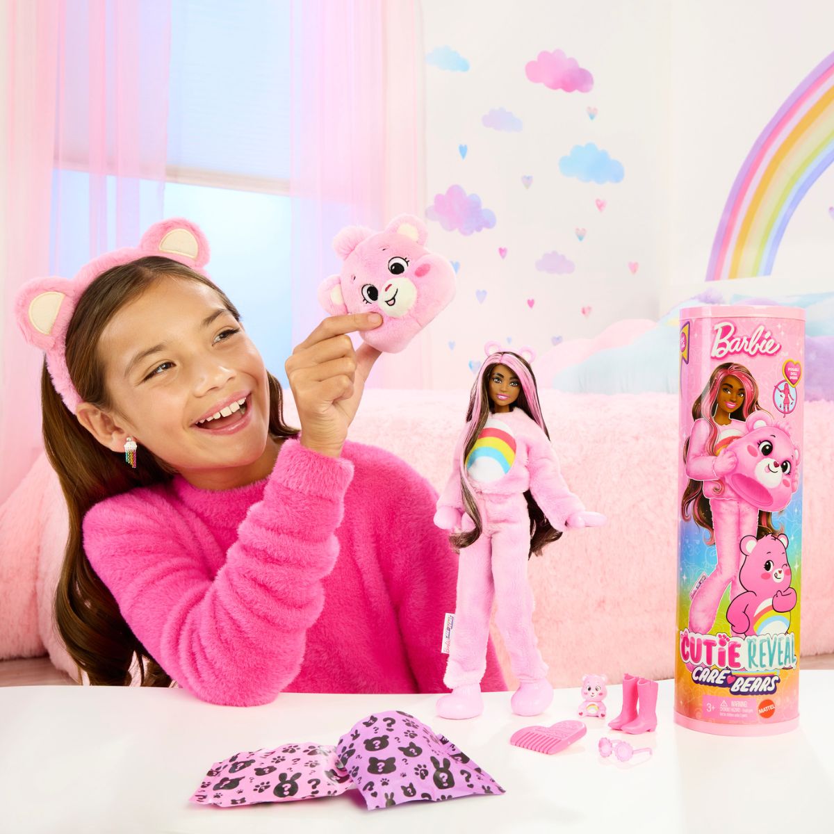 Búp Bê Barbie Cutie Reveal - Gấu Care Bear Hồng Vui Vẻ BARBIE JCN93