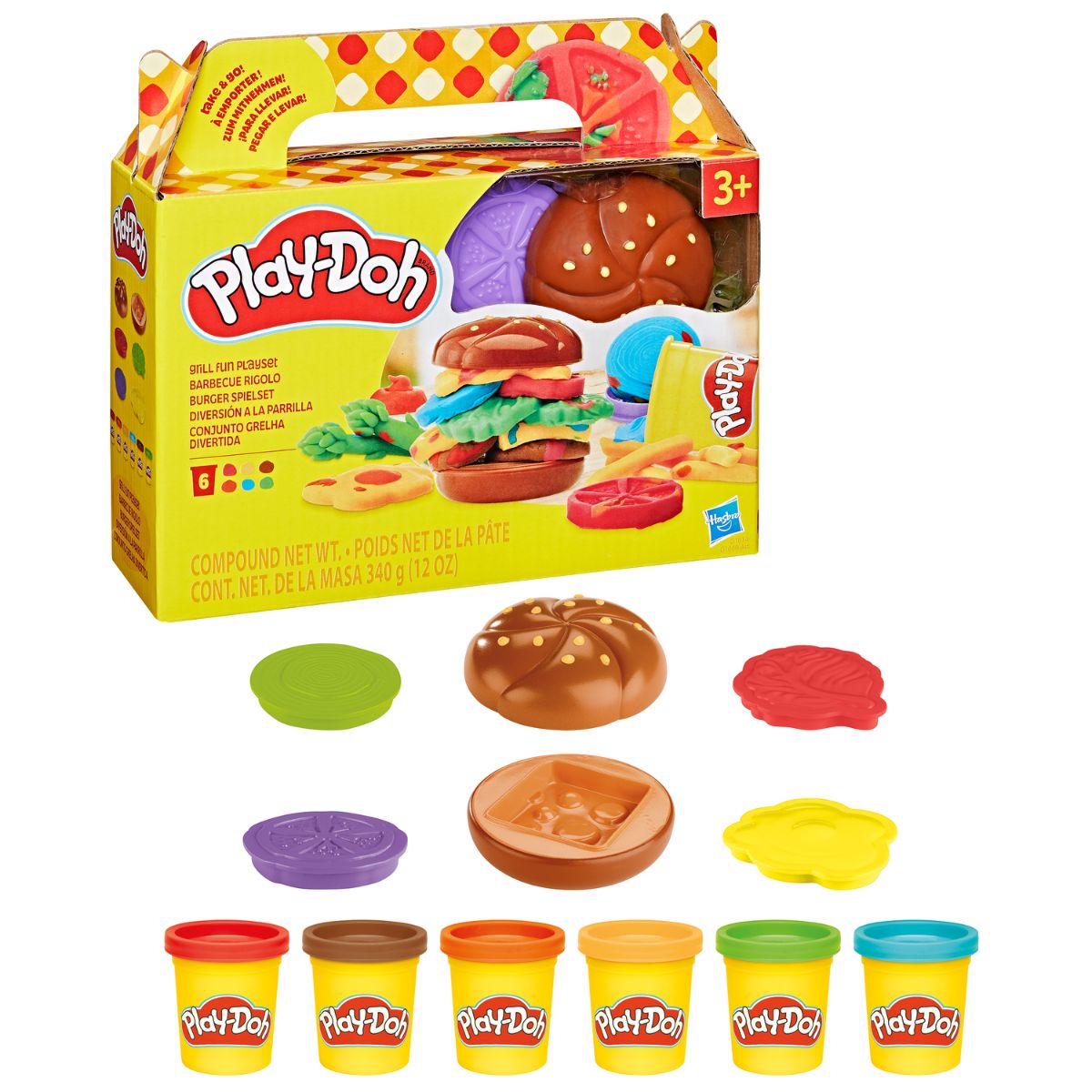 Đồ Chơi Combo Bộ Khuôn Làm Bánh Burger Vui Nhộn Và Bột Nặn 4 Màu PLAYDOH CBG1614/G1609-B5517