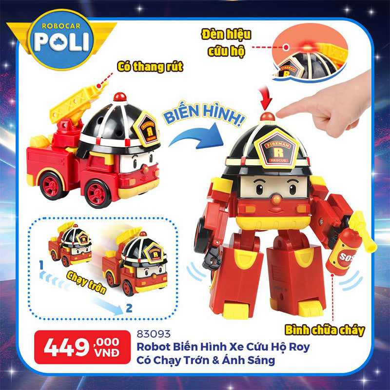 Robot biến hình xe cứu hộ Roy có ánh sáng ROBOCAR POLI 83093