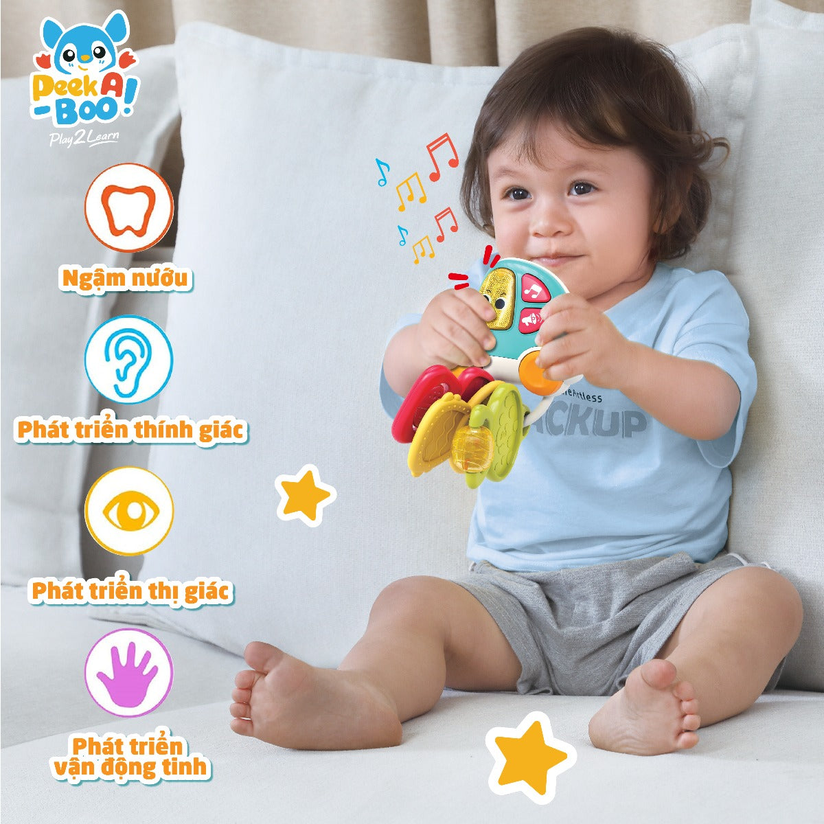 Đồ chơi lục lạc chiếc xe âm nhạc vui nhộn PEEK A BOO PAB019A