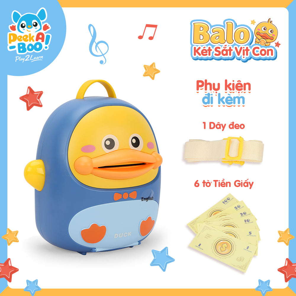 Đồ chơi balo két sắt vịt con cho bé-Xanh PEEK A BOO PAB023B