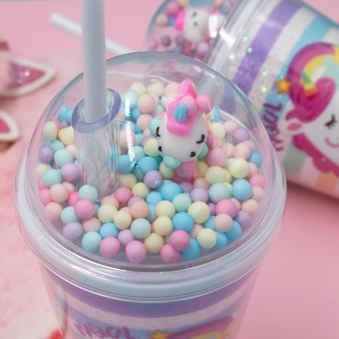 Clever Cup - Rainbow Unicorn Pink Plastic Cup CLEVERHIPPO PCUP01