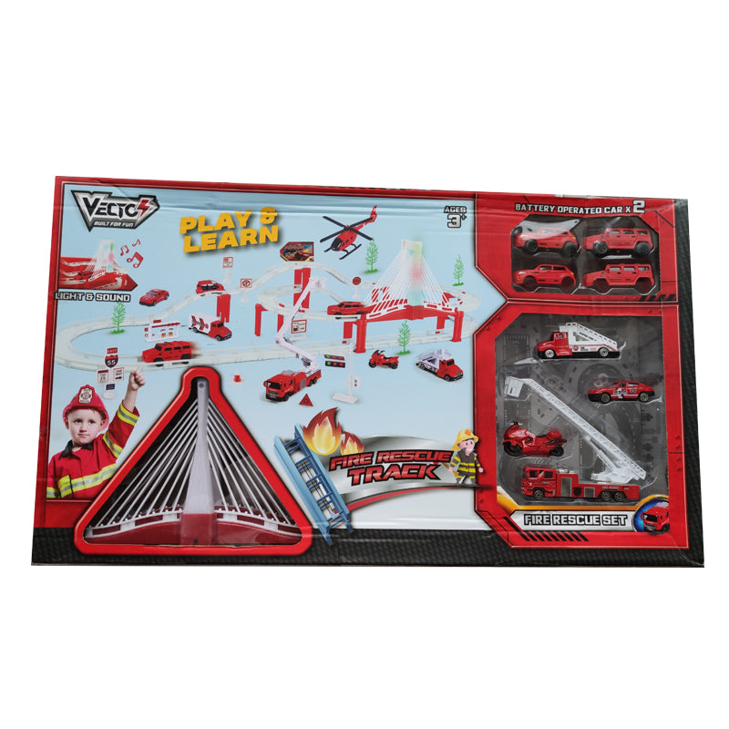 Bộ đồ chơi lắp ráp đường ray và xe chạy pin - set cứu hỏa VECTO VT55710A