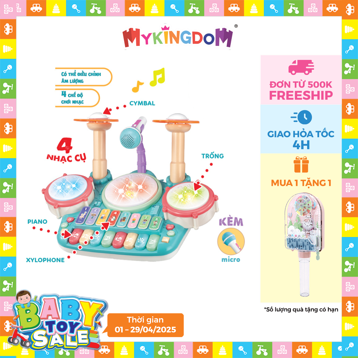 Bộ Trống Kèm Piano Vui Nhộn PEEK A BOO PAB003