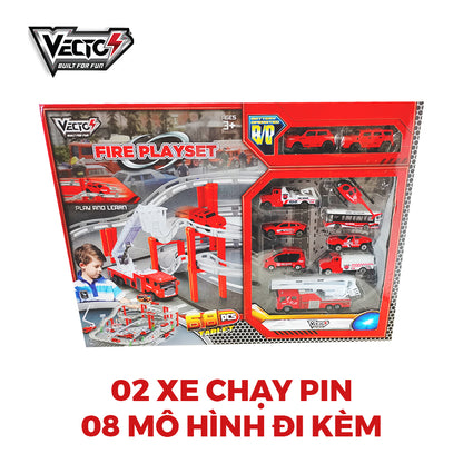 Bộ đồ chơi lắp ráp đường ray và xe chạy pin - set cứu hỏa VECTO VT557-10