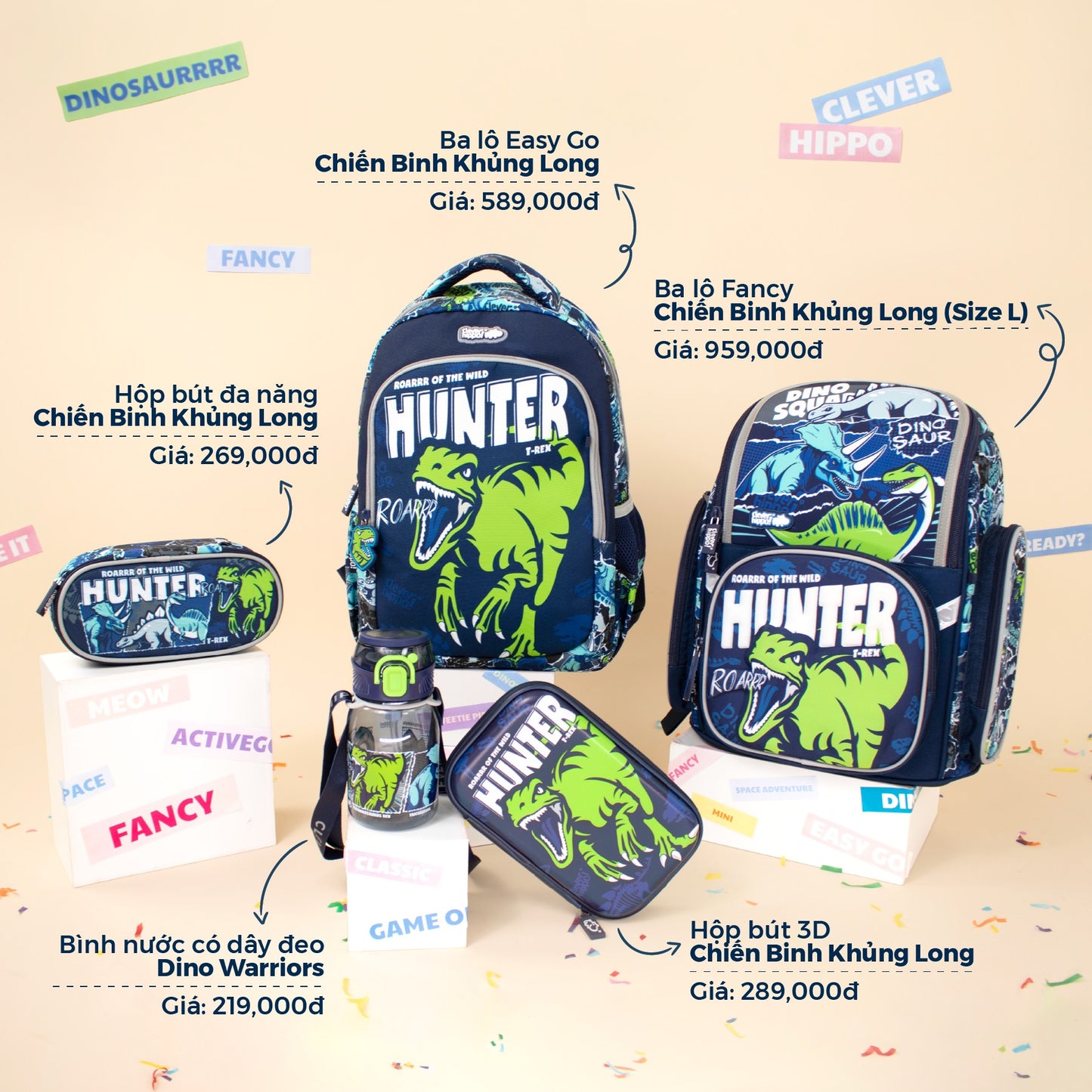 Balo Đi Học, Đi Chơi Easy Go Chiến Binh Khủng Long CLEVERHIPPO BD0125