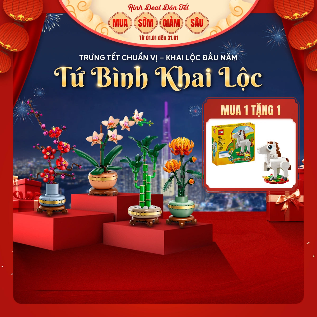 Đồ Chơi Lắp Ráp Combo Đào Lan Cúc Thần Tài LEGO BOTANICALS CBTET