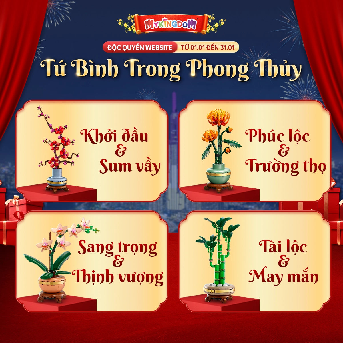 Đồ Chơi Lắp Ráp Combo Đào Lan Cúc Thần Tài LEGO BOTANICALS CBTET