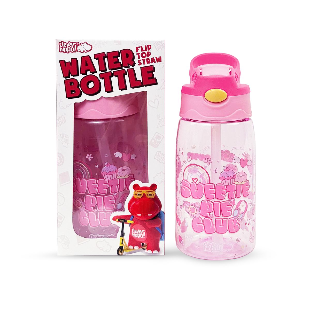 Plastic Water Bottle With Foldable Straw Sweetie Pie Club CLEVERHIPPO WB04/LIGHTPINK