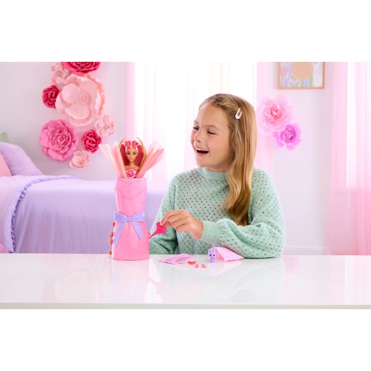Đồ Chơi Búp Bê Flower Unboxed - Váy Hoa Hồng Tỏa Sắc BARBIE JMF59