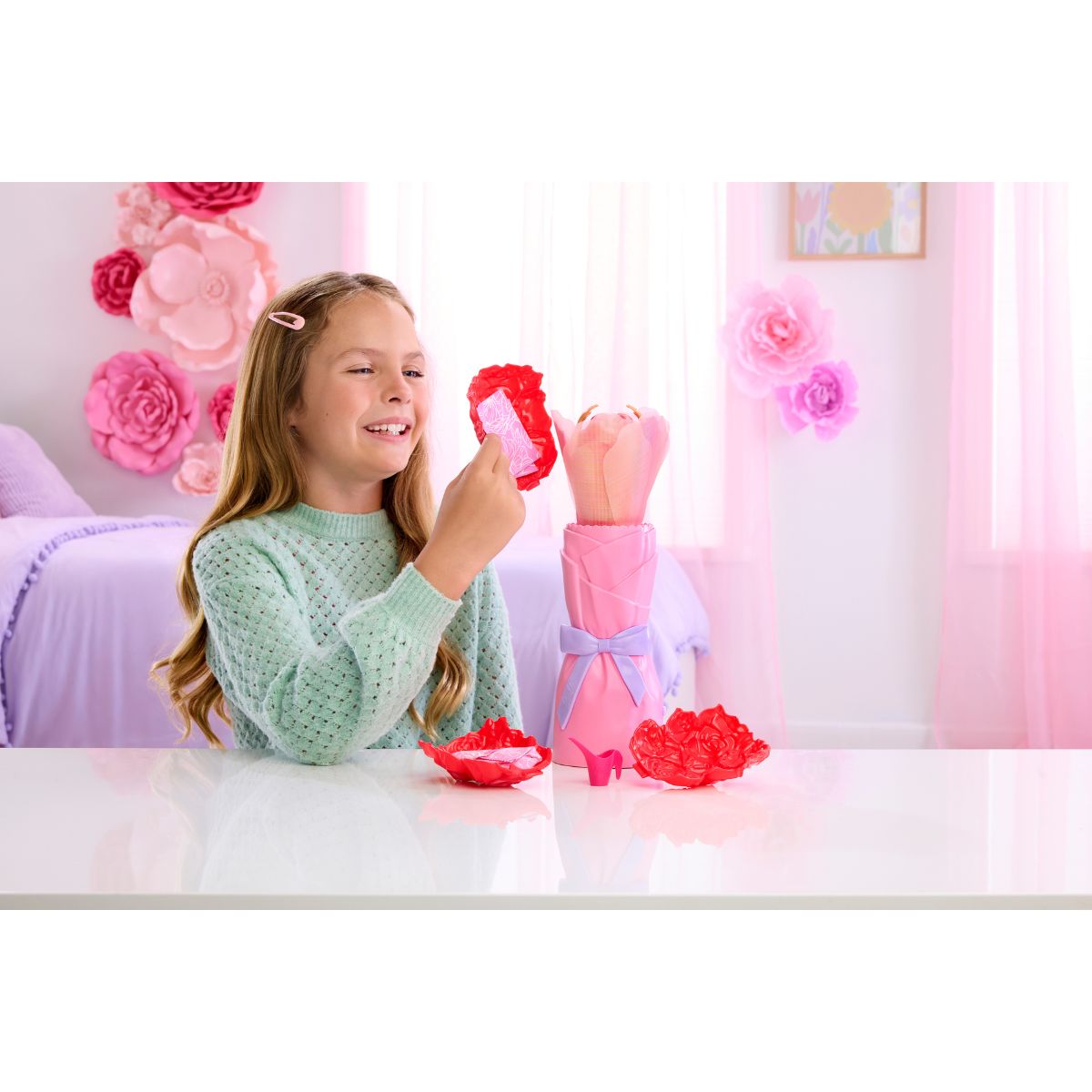 Đồ Chơi Búp Bê Flower Unboxed - Váy Hoa Hồng Tỏa Sắc BARBIE JMF59