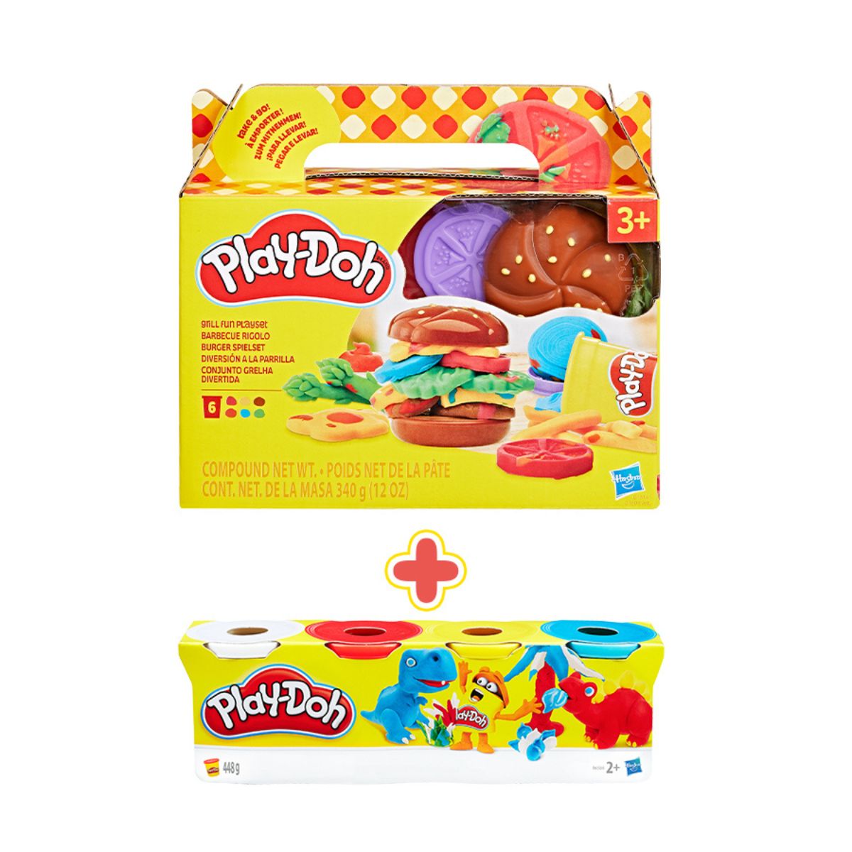Đồ Chơi Combo Bộ Khuôn Làm Bánh Burger Vui Nhộn Và Bột Nặn 4 Màu PLAYDOH CBG1614/G1609-B5517