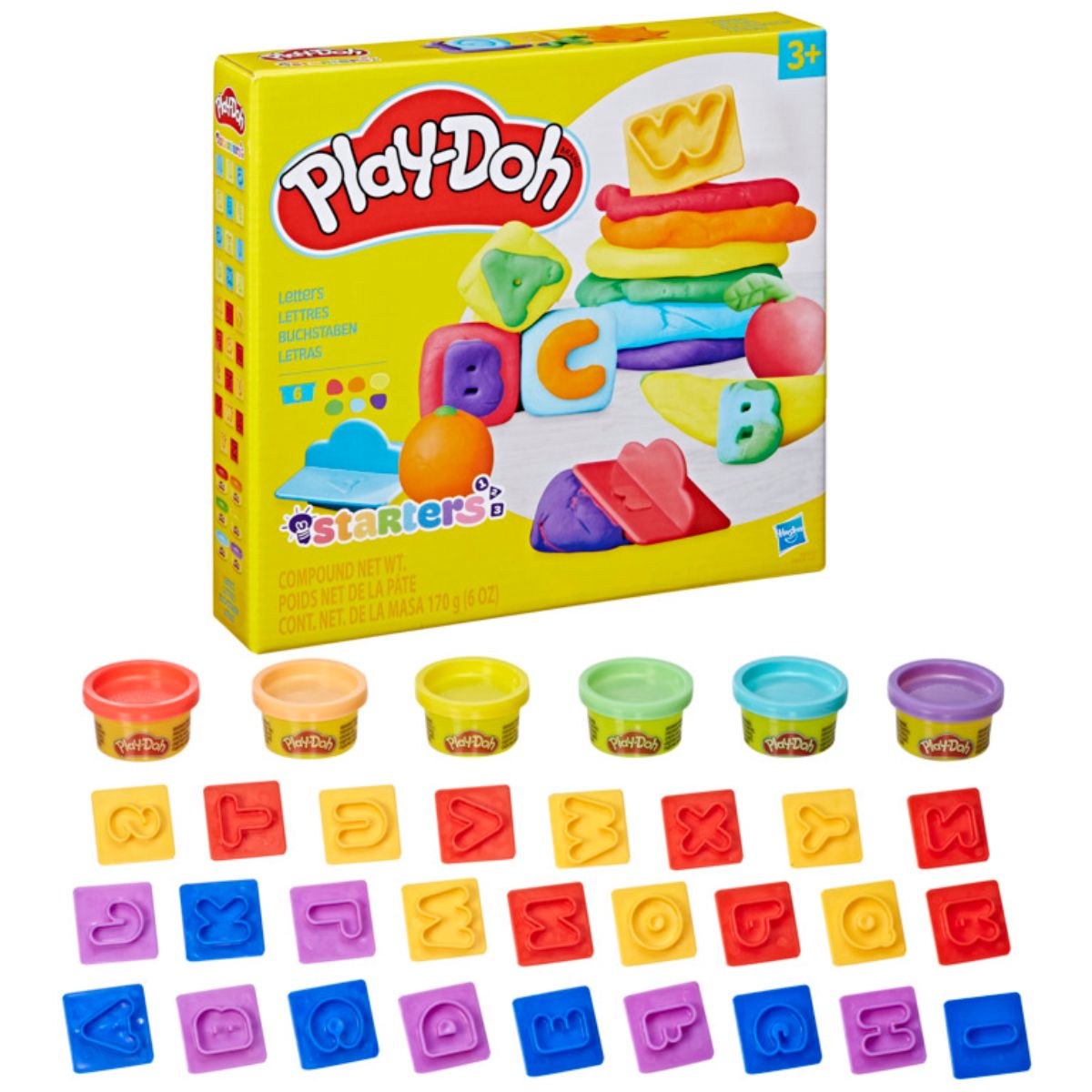 Combo khuôn tạo hình chữ cái và bột nặn 4 màu mini PLAYDOH CBE8532/E8530-23241