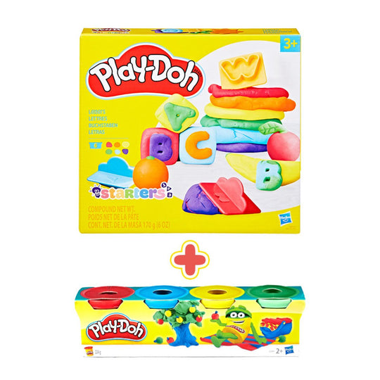 Combo khuôn tạo hình chữ cái và bột nặn 4 màu mini PLAYDOH CBE8532/E8530-23241