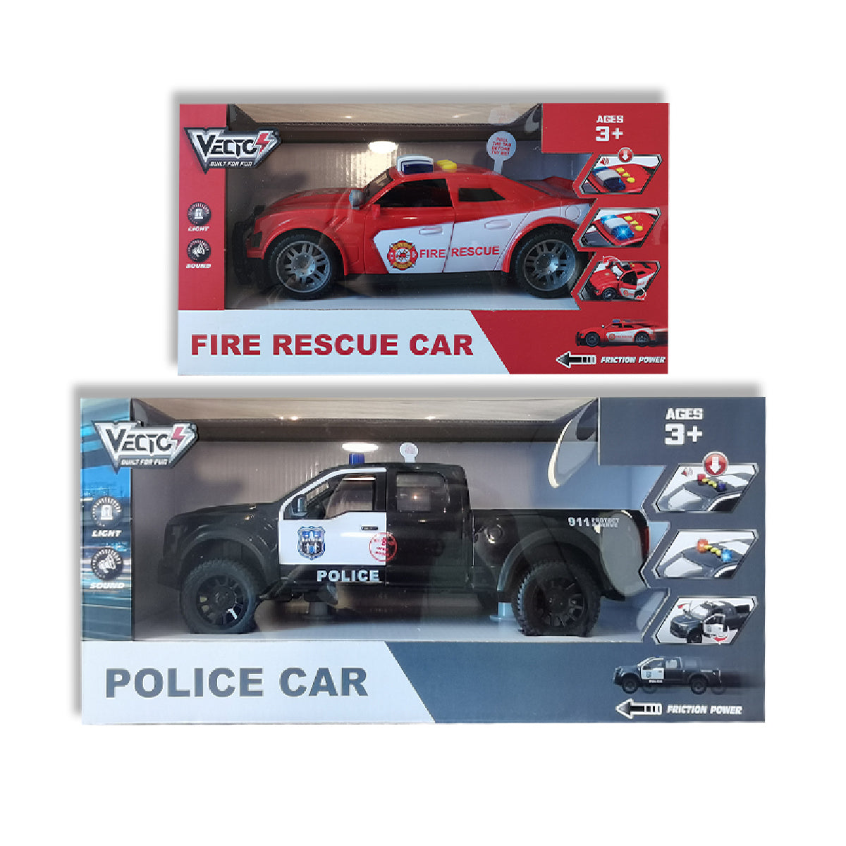 Combo Xe Cảnh Sát Và Xe Cứu Hỏa Có Đèn Và Âm Thanh Vecto Cb-Vt91p-Vt15q-1