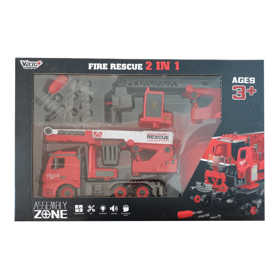 Đồ Chơi Lắp Ráp Diy 2 Trong 1 Xe Cứu Hỏa Có Đèn Và Âm Thanh Vecto Vt9087