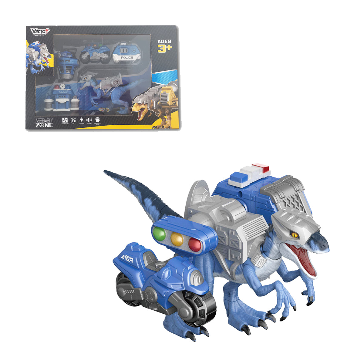 Đồ Chơi Lắp Ráp DIY Xe Cảnh Sát Và Khủng Long Raptor Có Đèn VECTO VT50