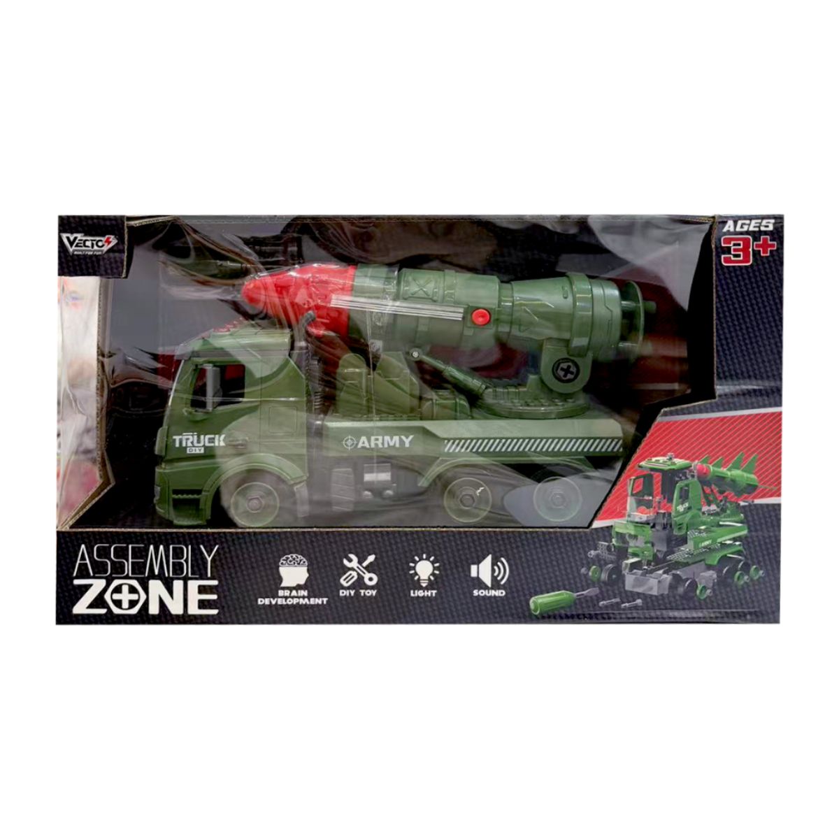 Đồ Chơi Lắp Ráp DIY Xe Chở Tên Lửa Đôi Có Đèn Và Âm Thanh VECTO VT9091C