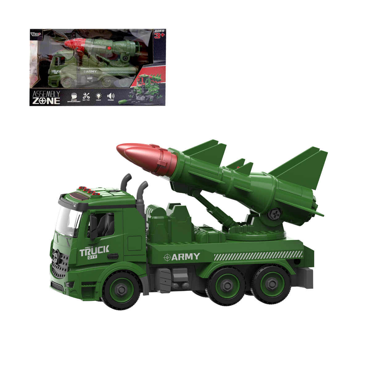 Đồ Chơi Lắp Ráp DIY Xe Chở Tên Lửa Đôi Có Đèn Và Âm Thanh VECTO VT9091