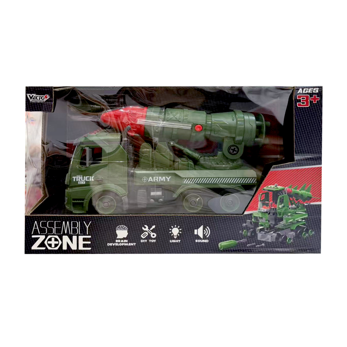 Đồ Chơi Lắp Ráp DIY Xe Tải Chở Tên Lửa Có Đèn Và Âm Thanh VECTO VT9091A