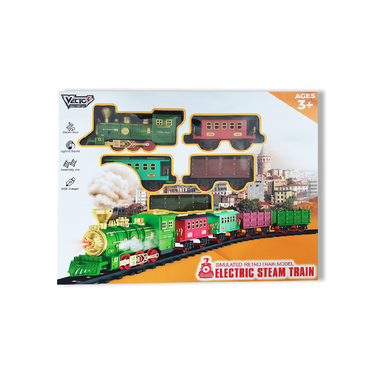 Đồ Chơi Lắp Ráp Đường Ray Và Tàu Hỏa Hơi Nước (Xanh) Vecto Vt6995a