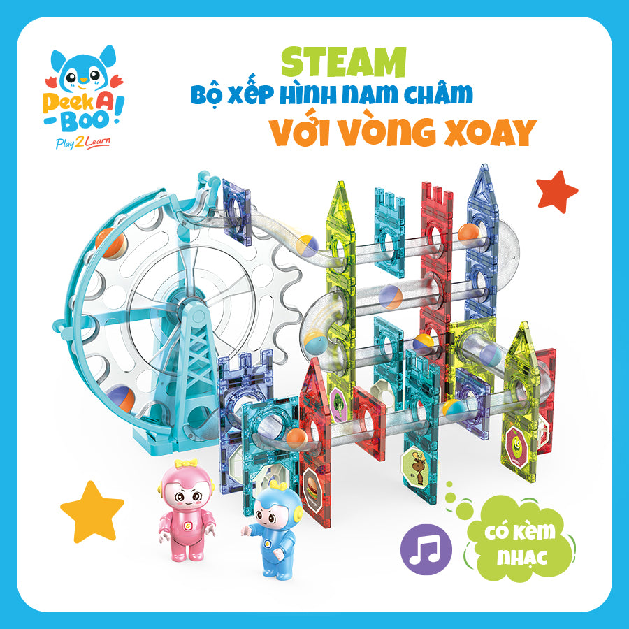 Đồ chơi STEAM xếp hình nam châm với vòng xoay-109 chi tiết PEEK A BOO PAB044