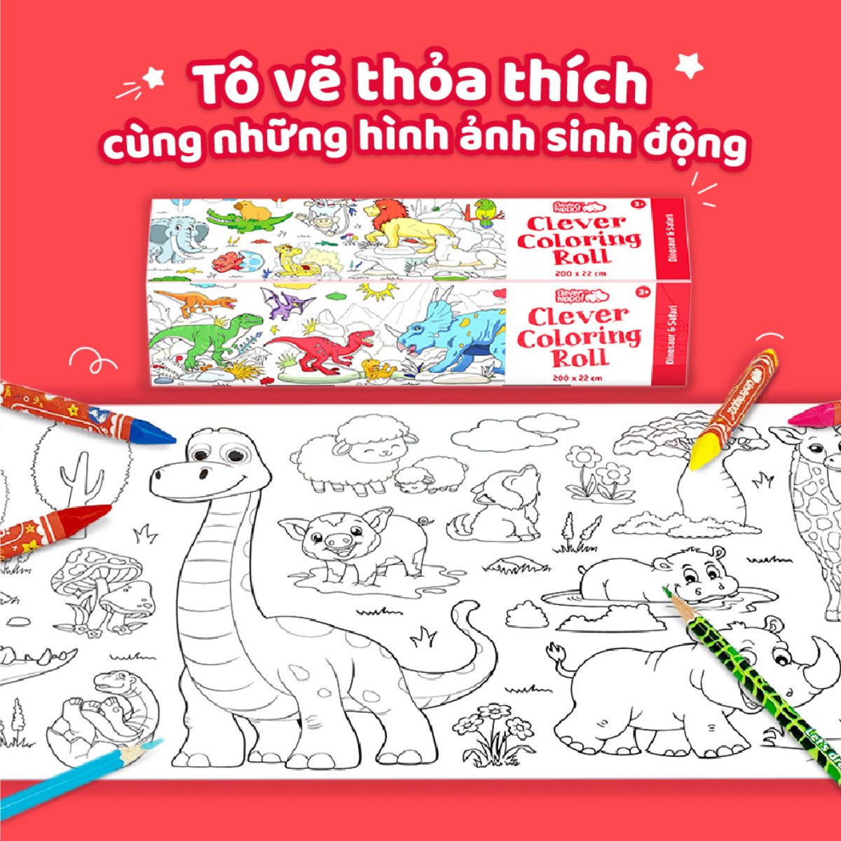 Sách Tô Màu Dạng Cuộn - Dinosaur & Safari CLEVERHIPPO CR04