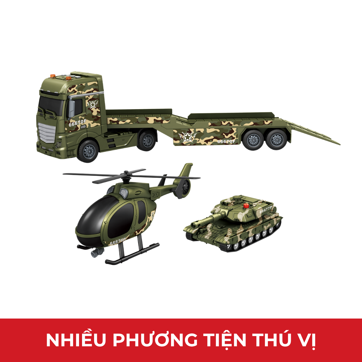 Tank And Helicopter Transport Truck Toy With Lights and Sounds VECTO VT70F