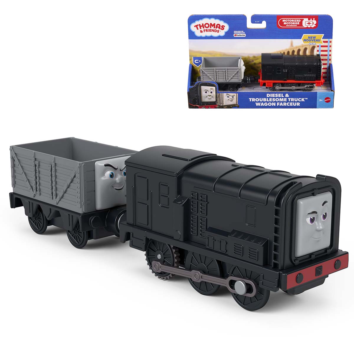 Locomotive model toy and one diesel-powered train car Thomas & Friends JLL47/JLL44