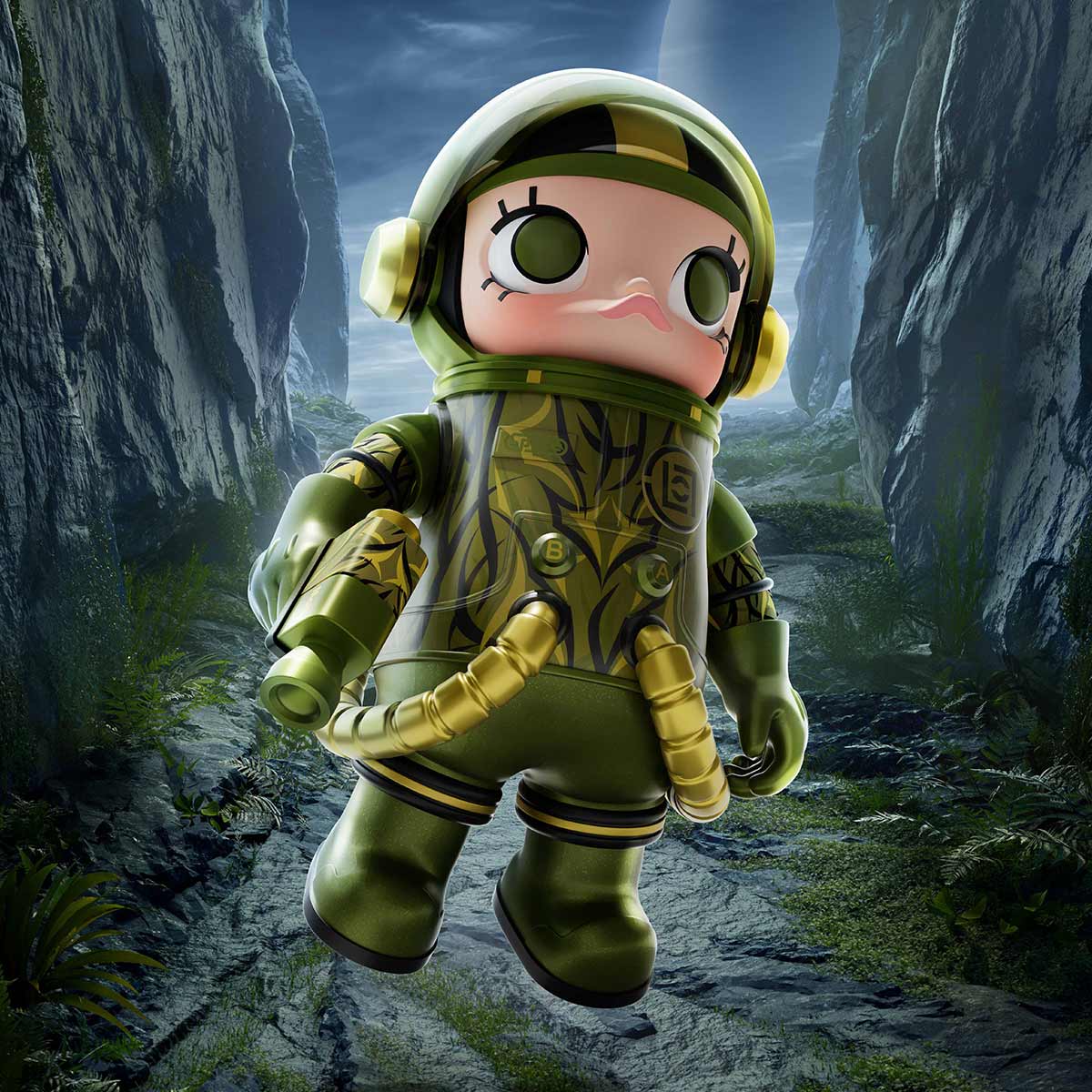 Mega Space Molly Figure 100% Clot-Olive Alienegra POP MART 6941848286727