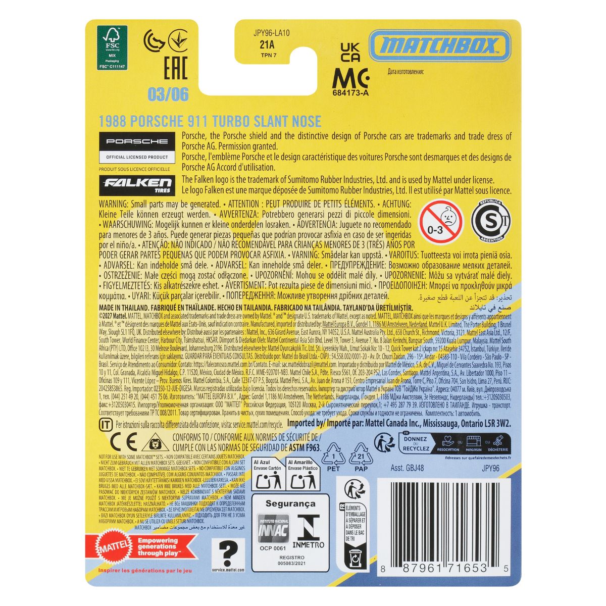 Đồ Chơi Siêu Xe Porsche 911 Turbo Slant Nose 1988 MATCHBOX JPY96/GBJ48