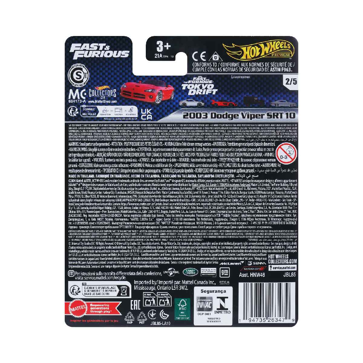 Đồ Chơi Siêu Xe Premium Fast&Furious 2003 Dodge Viper Srt10 HOT WHEELS HNW46