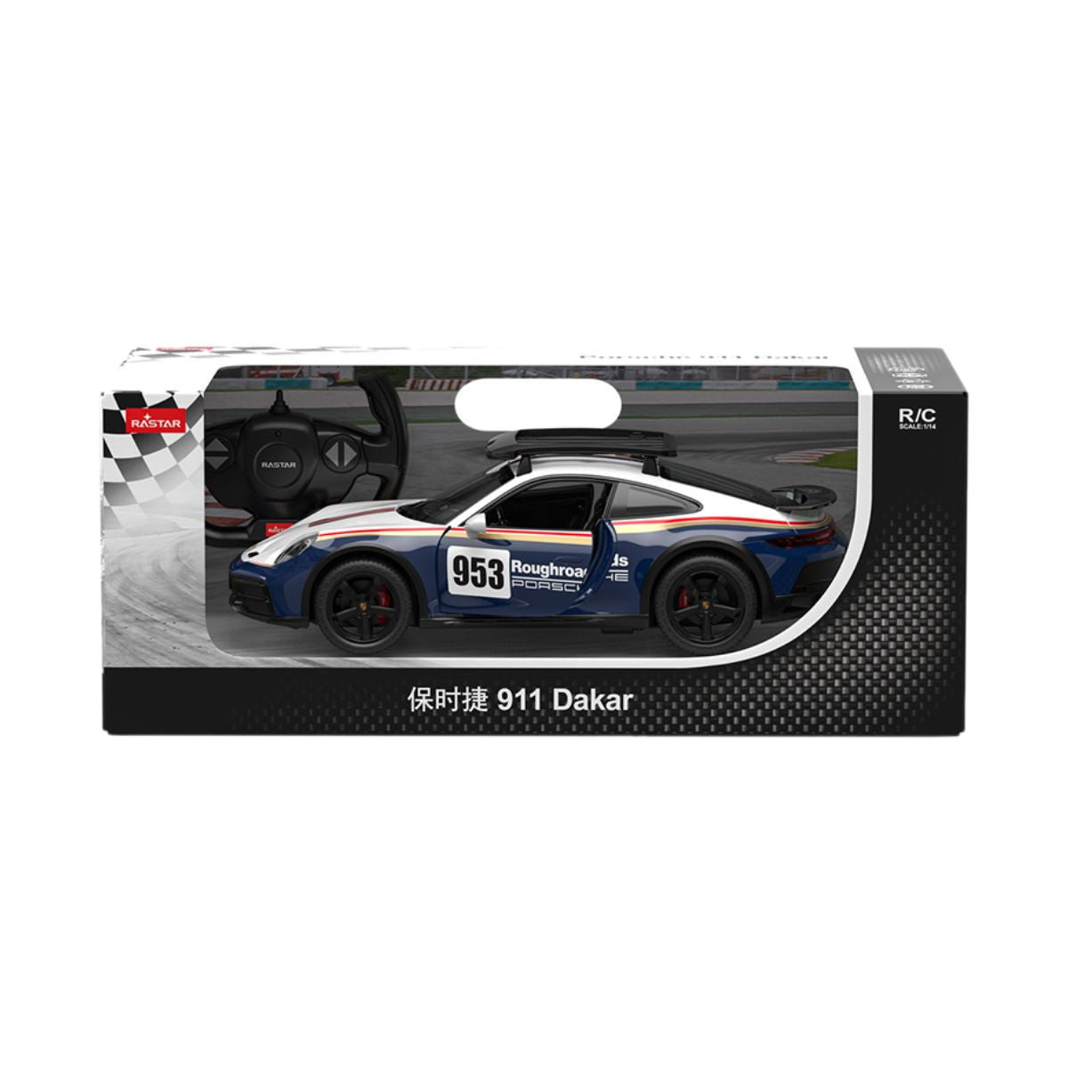 Đồ Chơi Xe Điều Khiển 1:14 Porsche 911 Dakar Performance Mở Được Cửa Xanh Dương Rastar R10131