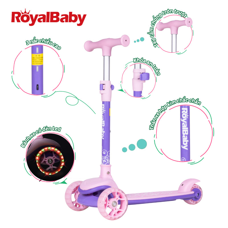  Xe Scooter 3 bánh Royal Baby 091P – Hồng