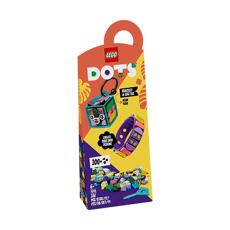 Đồ Chơi Lắp Ráp Vòng Tay Và Bảng Tên Hổ Neon Tinh Nghịch LEGO DOTS 41945