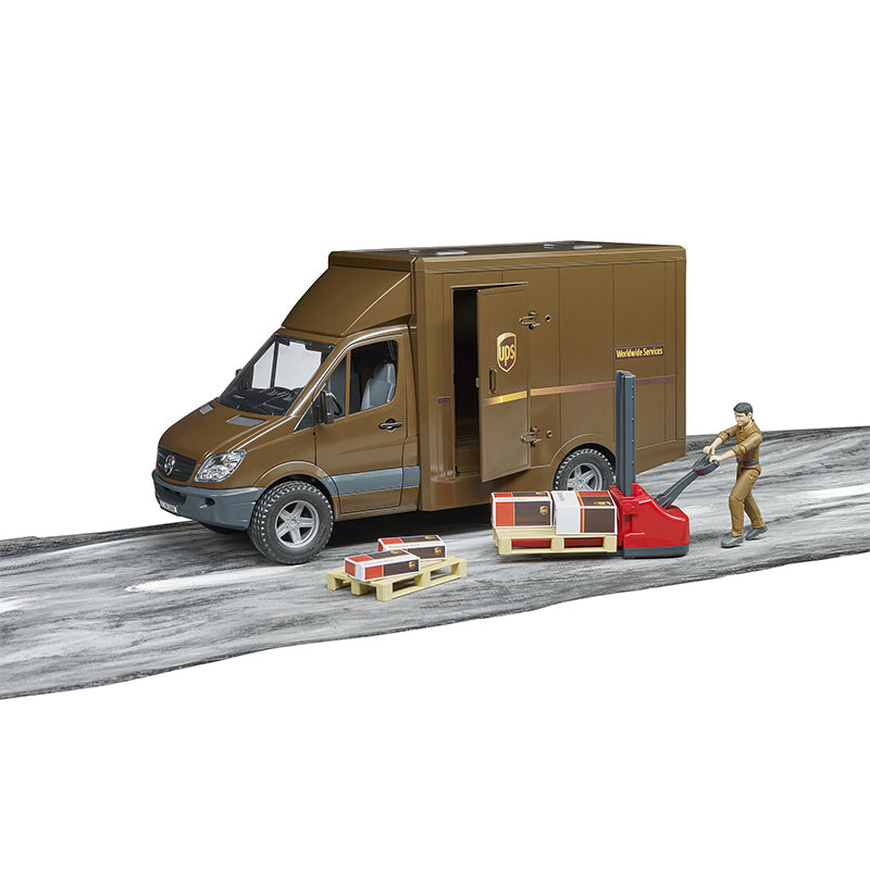 Đồ chơi mô hình xe UPS kèm xe nâng, người và phụ kiện