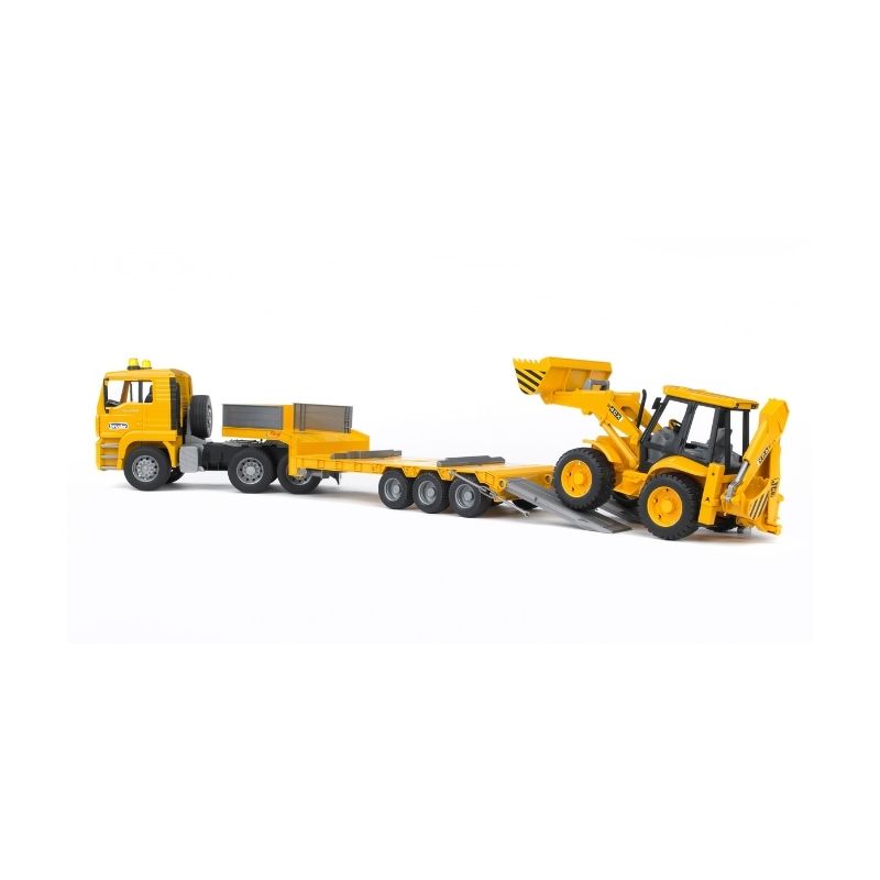 1:16 scale model toy Low-floor truck pulling excavator BRUDER BRU02776