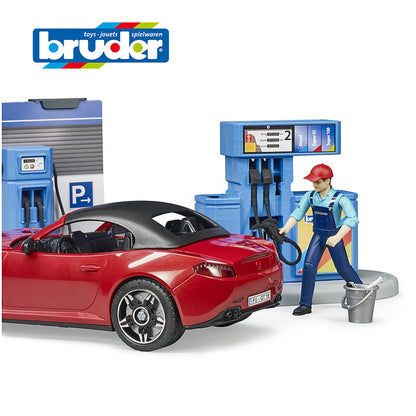 Đồ chơi mô hình tỷ lệ 1:16 Trạm đổ xăng với xe và phụ kiện BRUDER BRU62111