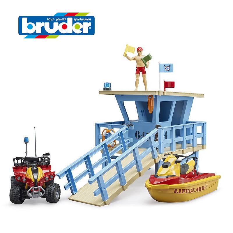 Đồ chơi mô hình tỷ lệ 1:16 Trạm cứu hộ với xe 4 bánh và cano BRUDER BRU62780