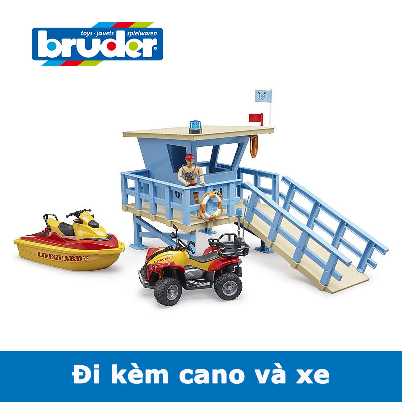 Đồ chơi mô hình tỷ lệ 1:16 Trạm cứu hộ với xe 4 bánh và cano BRUDER BRU62780