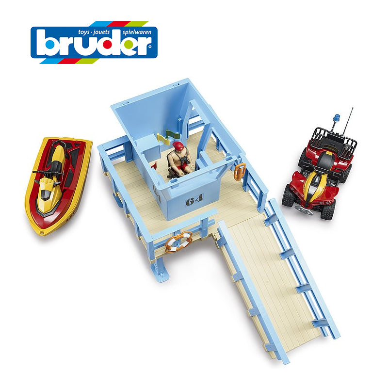 Đồ chơi mô hình tỷ lệ 1:16 Trạm cứu hộ với xe 4 bánh và cano BRUDER BRU62780