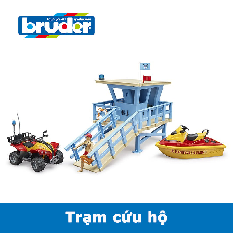 Đồ chơi mô hình tỷ lệ 1:16 Trạm cứu hộ với xe 4 bánh và cano BRUDER BRU62780