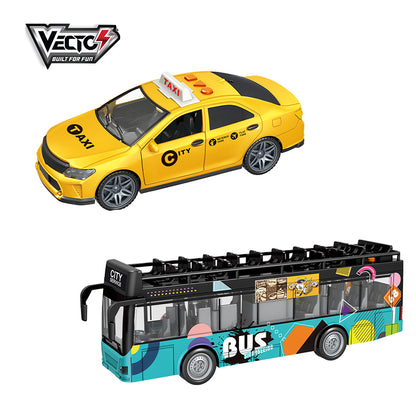 Combo xe buýt tham quan và xe taxi có đèn và âm thanh VECTO CB-VTA15-VT21Q