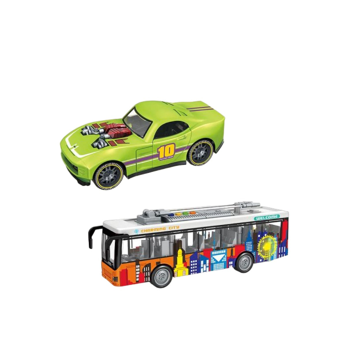 Combo Xe Buýt Du Lịch Và Xe Thể Thao Có Đèn Và Âm Thanh VECTO CB-VTA9-VT11Q