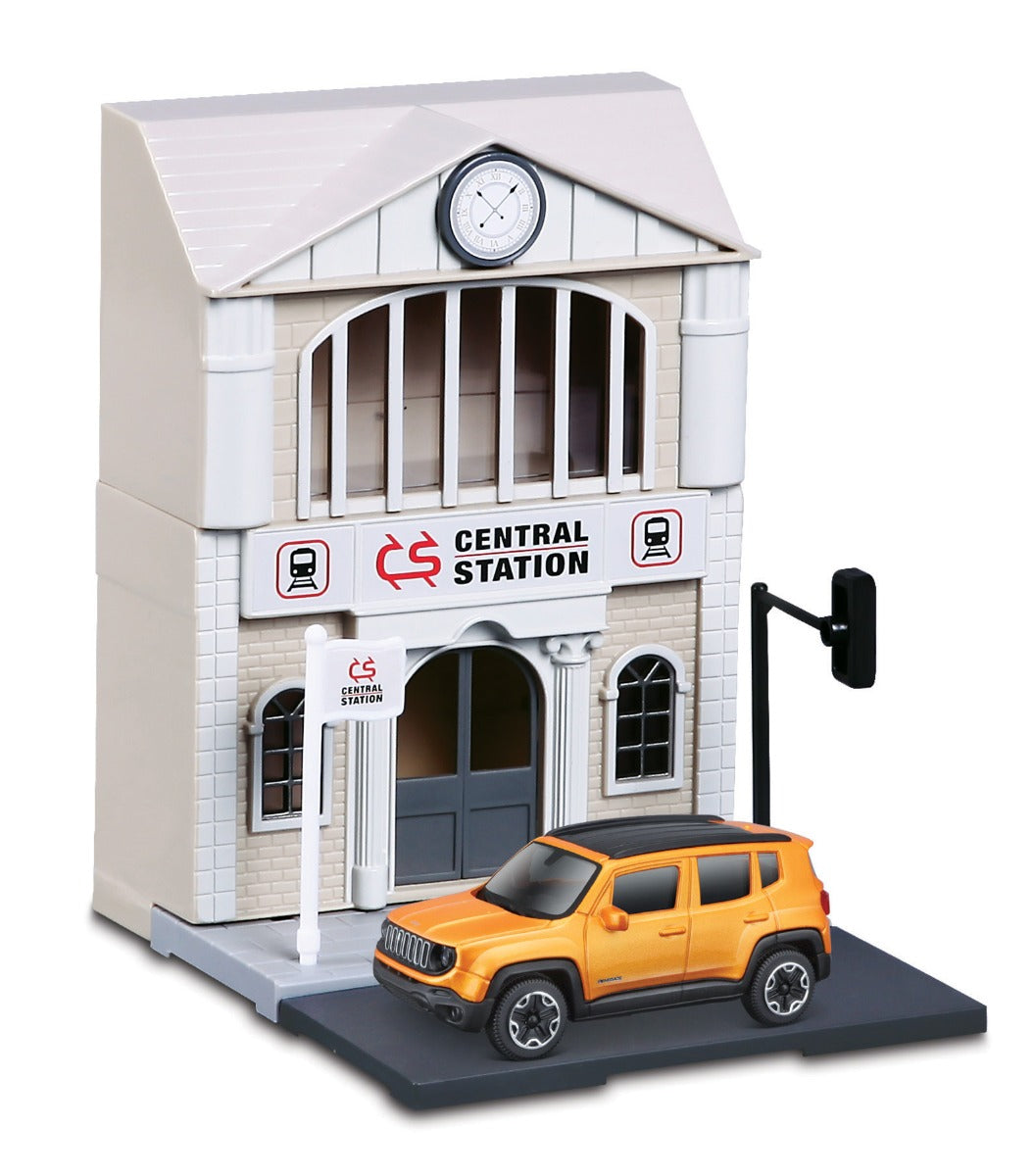 Bộ mô hình ga xe lửa và xe Bburago Jeep
