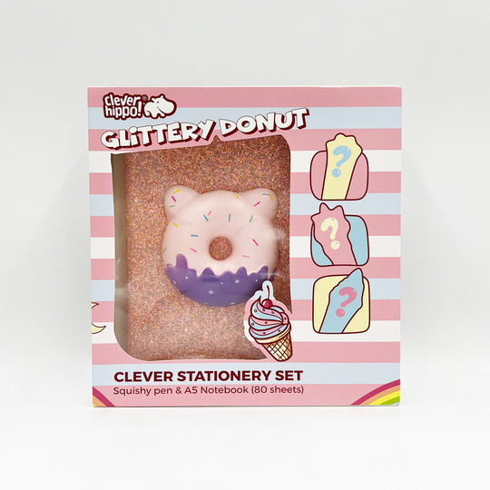 Bộ đồ dùng văn phòng phẩm - Glittery Donut Hồng CLEVER HIPPO NB1202