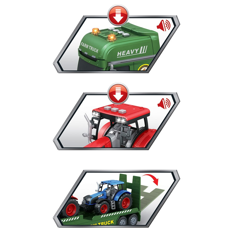 Đồ chơi xe tải chở xe nông nghiệp có đèn và âm thanh VECTO VT69F
