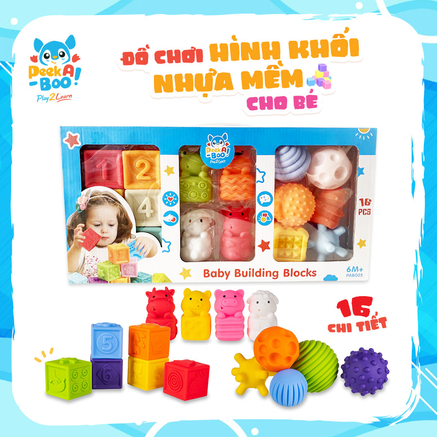 Soft plastic block toy for babies - 16 pieces PEEK A BOO PAB025