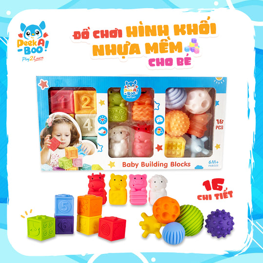 Đồ chơi hình khối nhựa mềm cho bé-16 chi tiết PEEK A BOO PAB025